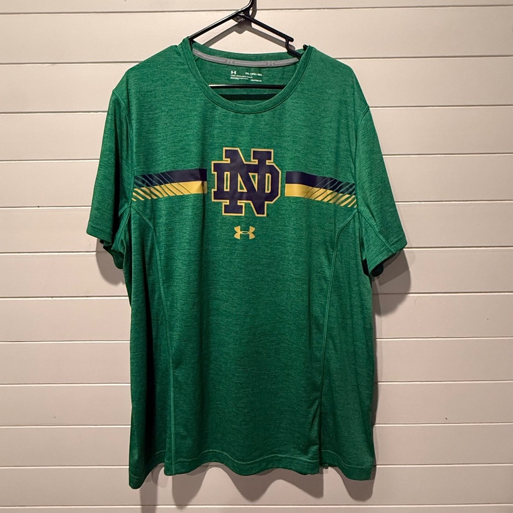Under Armour Notre Dame Mens Shirt 2XL Green HeatGear Performance Tee NCAA